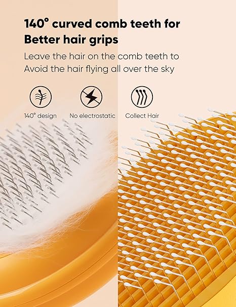 Cat Grooming Brush Self Cleaning Slicker One-Click Shedding Button Stainless Steel Teeth Comb